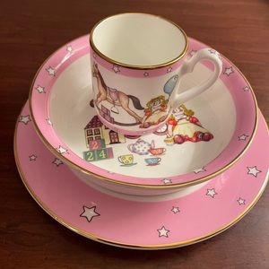 Halcyon Days  Nursery Baby Girl 3-Piece Dining Set Fine Bone English China HTF